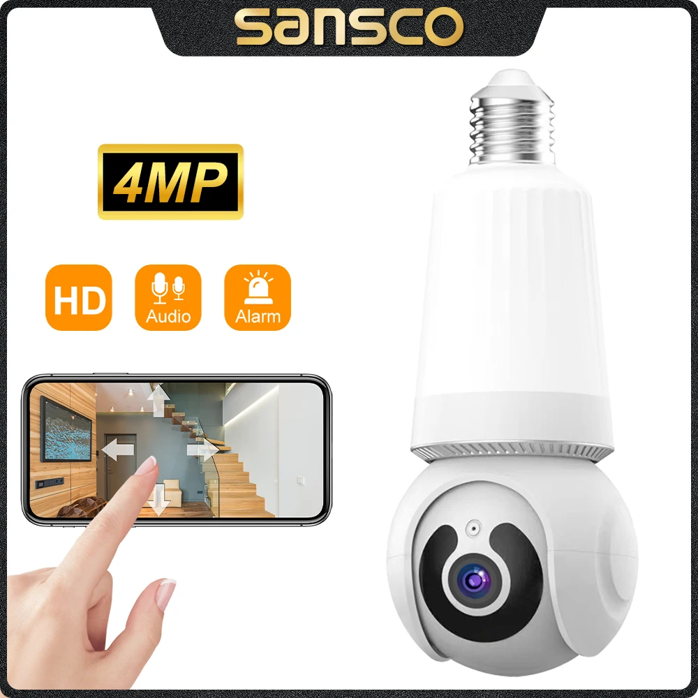 

SANSCO 2K 4MP E27 Bulb WIFI Camera Motion Detection Indoor 2MP PTZ Security Surveillance IP Camera Night Vision V380 PRO