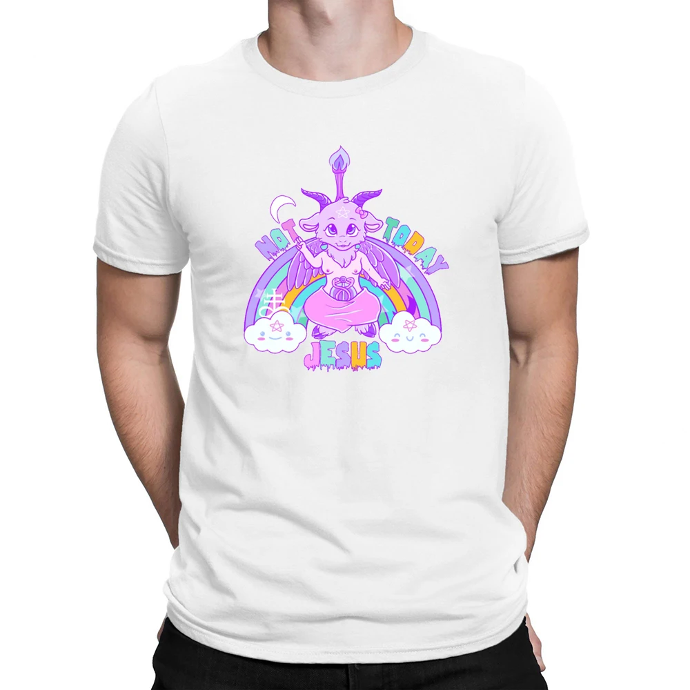 

Not Today Baphomet Jesus Kawaii Cute Pastel Atheist Satan T-Shirt O-Neck short-sleeved t shirt