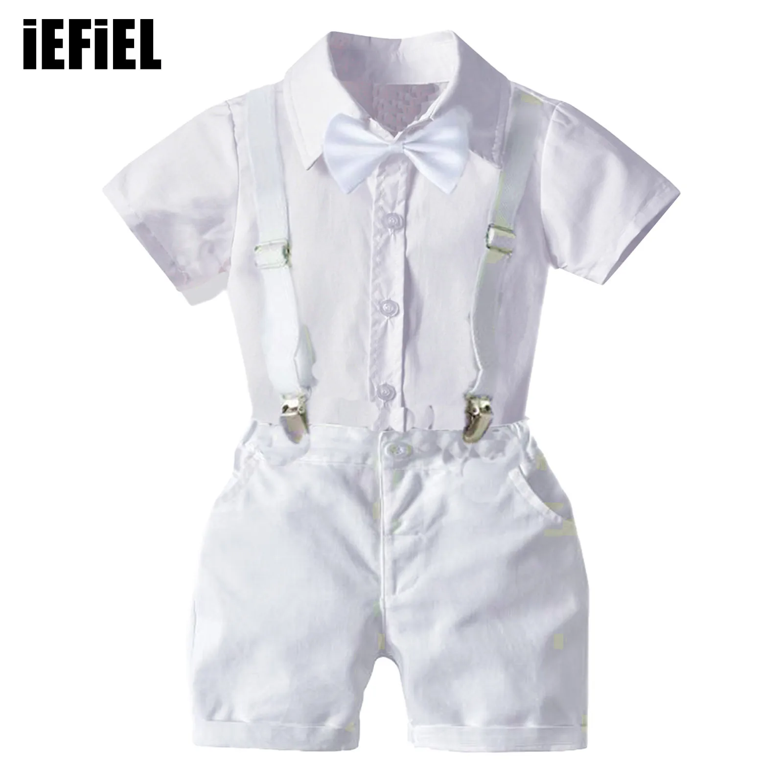 Baby Boys Gentleman Baptism Outfit Short Sleeve Shirt with Bowtie Elastic Waist Suspenders Shorts Solid Color Suit
Baby Boys Gentleman Baptism Outfit Short Sleeve Shirt with Bowtie Elastic Waist Suspenders Shorts Solid Color Suit