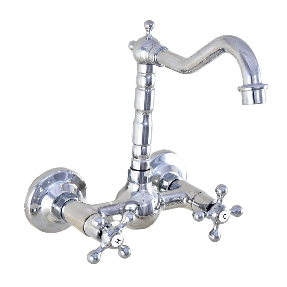 Bathroom Faucet Chrome Brass Kitchen Mixer Tap Faucet Wall Mounted Dual Cross Handles Hot and Cold Taps lnf584 
Bathroom Faucet Chrome Brass Kitchen Mixer Tap Faucet Wall Mounted Dual Cross Handles Hot and Cold Taps lnf584
