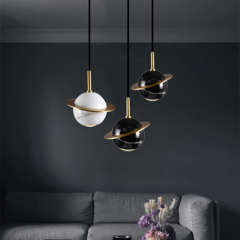 

Simple Circular Chandelier Natural Marble Global Hanging Lights Restaurant Bar Living Room Bedroom Nordic Modern Pendant Light