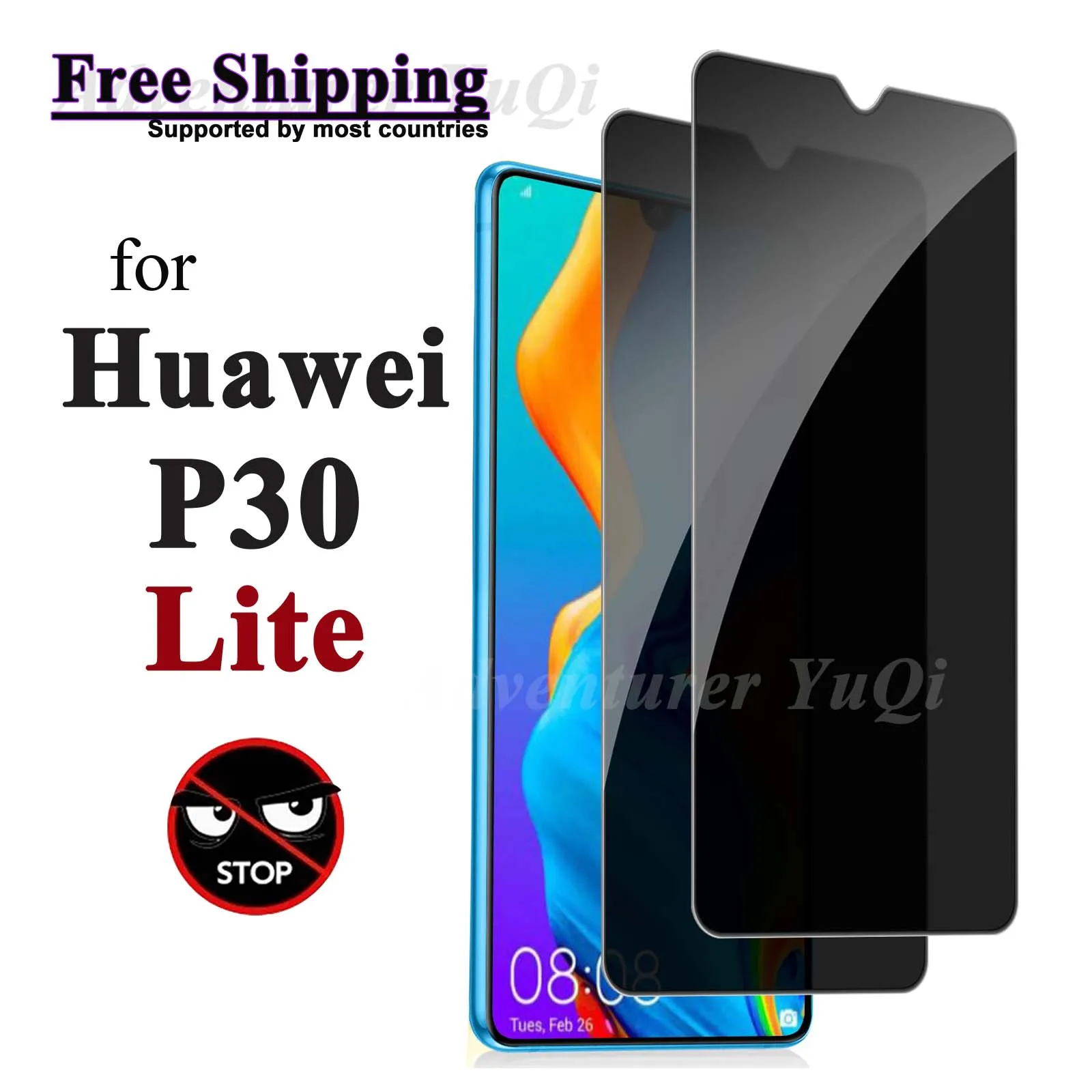 

2-4 pcs Anti Spy Screen Protector For Huawei P30 Lite, Tempered Glass Privacy Anti Peep Scratch 9H Case Friendly Free Shipping