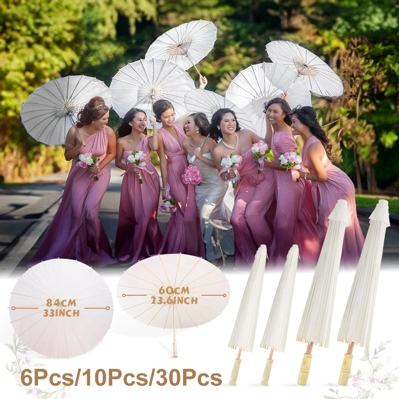 

6-30PCS Paper Parasol 60/84cm Wedding Paper Umbrellas White Umbrella Photography Props For Baby Shower Party Wedding Decoration