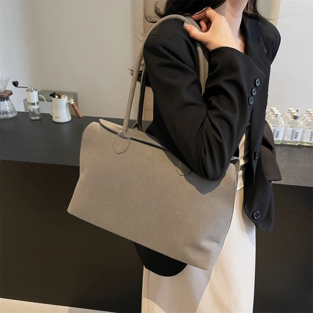 Women’s faux suede business briefcase style tote bag – black