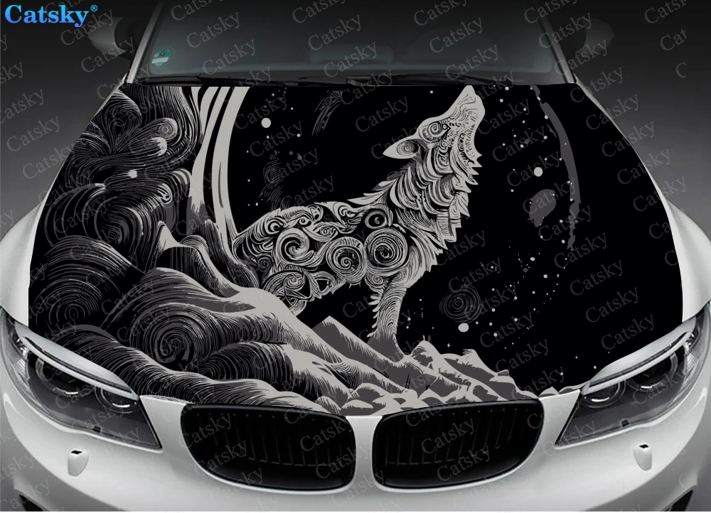 

Wolf animal wolf king Car hood wrap lion decal, bonnet vinyl sticker, full color graphic decal, CUSTOM made to Fit Any Car