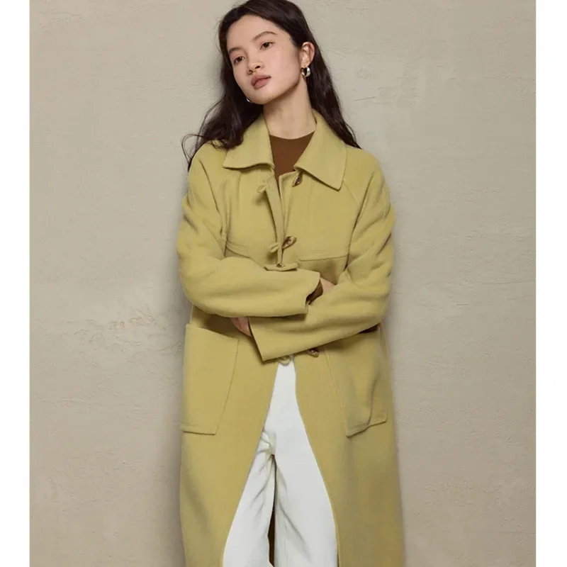 LKSK Vintage Horn Button Double-sided Pure Wool Coat for Women Winter New Green High-end Woolen Coat Female Coat
LKSK Vintage Horn Button Double-sided Pure Wool Coat for Women Winter New Green High-end Woolen Coat Female Coat