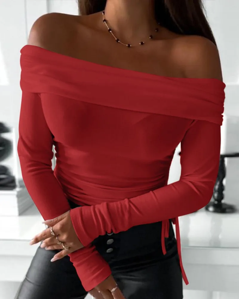 Top Women 2024 Spring Fashion Off Shoulder Ruched Drawstring Casual Plain Long Sleeve Skinny Daily Tee Top Y2K Clothes
Top Women 2024 Spring Fashion Off Shoulder Ruched Drawstring Casual Plain Long Sleeve Skinny Daily Tee Top Y2K Clothes