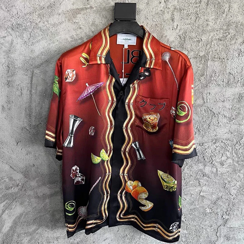 Костюм для серфинга из высококачественной шелковой ткани, гавайская рубашка с коротким рукавом для влюбленных, с градиентом, черного и белого цвета, для мужчин и женщин, лето 
Костюм для серфинга из высококачественной шелковой ткани, гавайская рубашка с коротким рукавом для влюбленных, с градиентом, черного и белого цвета, для мужчин и женщин, лето