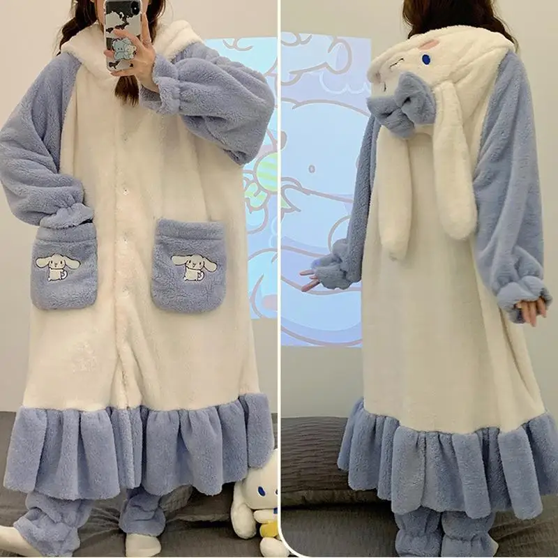 

Cute Cinnamoroll Sanrios Cartoon Pajamas Kawaii Anime Plush Nightwear Homewear 2-Piece Set Autumn Sleepwear Suit Girl Gift