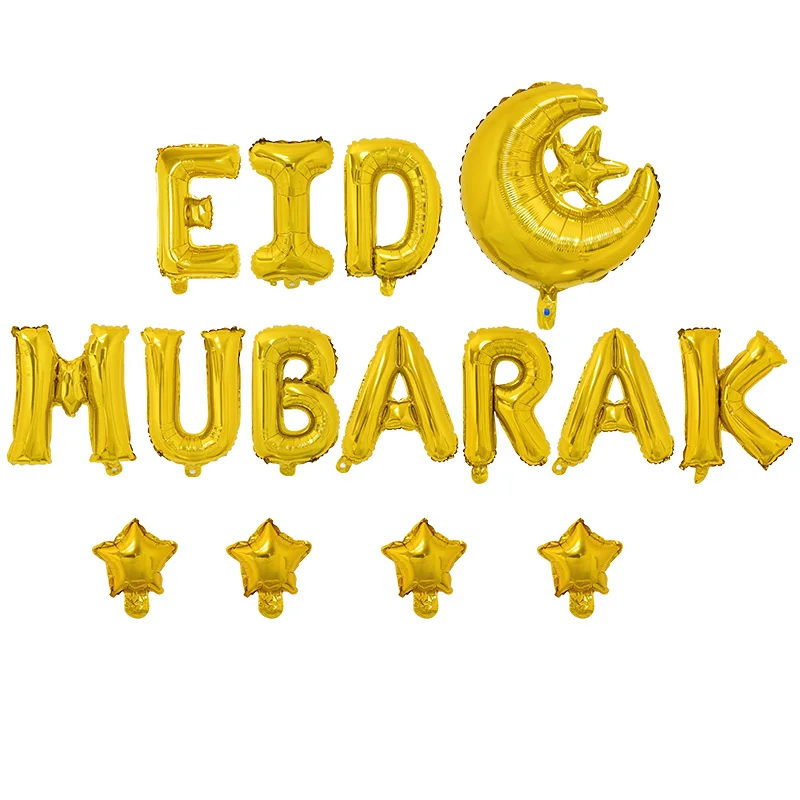 

1Set Golden Eid Mubarak Balloon Banner Letter Foil Balloon Ornament Moon Stars Ramadan Decoration 2024 Muslim Festival Supplies