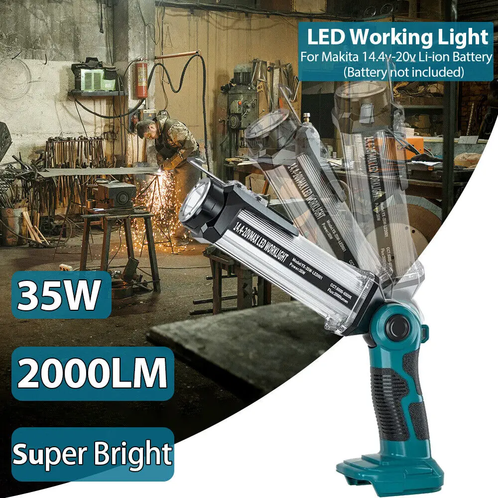 

35W Cordless Work Light With Hook For Makita/Bosch/Dewalt/Milwaukee/Ryobi 18V Li-ion Battery Flashlight Emergency Light With USB