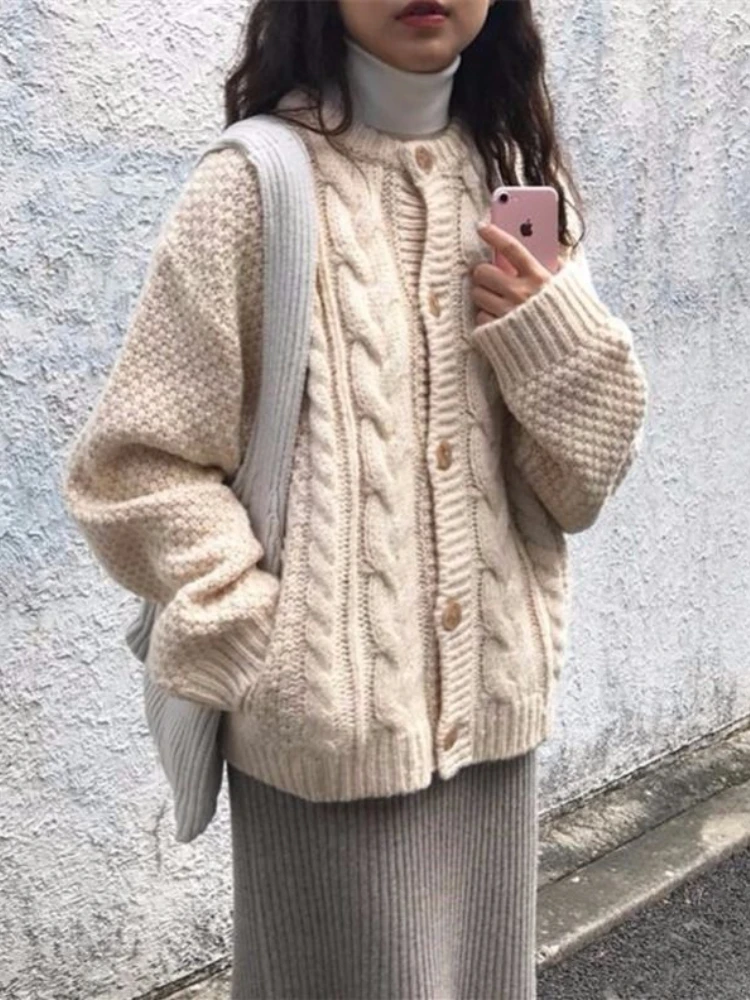 

Deeptown Y2K Harajuku Twist Knitted Cardigan Women Retro Autumn Winter Oversized Sweater Korean Casual Warm jumper College Tops