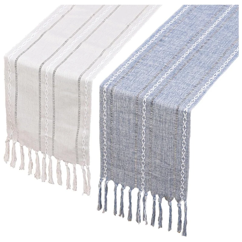 

2 Pack 13 X 78 Inches Table Runner Linen Boho Table Runner Braided Striped Coffee Table Runner For Dining Party Holiday