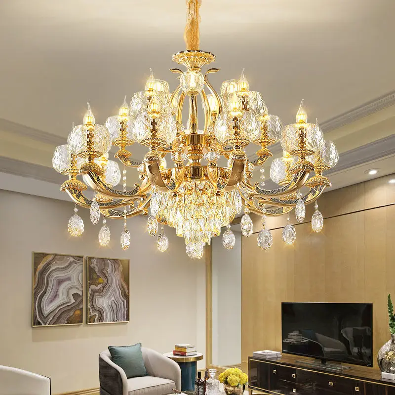 

Светодиодная Современная Золотая хрустальная люстра, Европейский роскошный подвесной светильник, модели светильников для дома, гостиной, кухни, зала