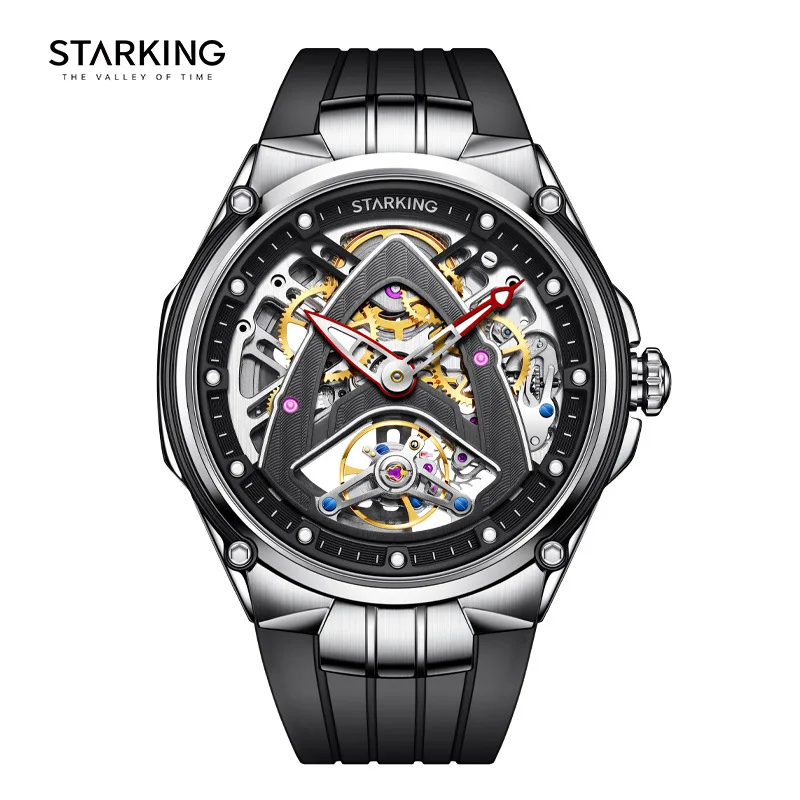 

STARKING Brand Luxury Tourbillon Mechanical Watch for Men Sports Silicone Strap 50M Waterproof Skeleton Watches Men Reloj Hombre