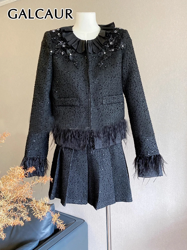 GALCAUR Solid Two Piece Set For Women Round Neck Long Sleeve Patchwork Feathers Coat High Waist Mini Skirt Elegant Sets Female
GALCAUR Solid Two Piece Set For Women Round Neck Long Sleeve Patchwork Feathers Coat High Waist Mini Skirt Elegant Sets Female