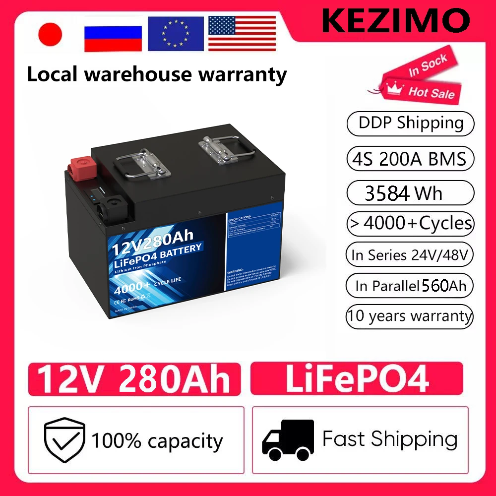12V 280AH LiFePO4 Battery Pack 12.8V Lithium Battery Grand A Cells With 4S 200A BMS Rechargeable Battery For RV Boat Motor Solar
12V 280AH LiFePO4 Battery Pack 12.8V Lithium Battery Grand A Cells With 4S 200A BMS Rechargeable Battery For RV Boat Motor Solar