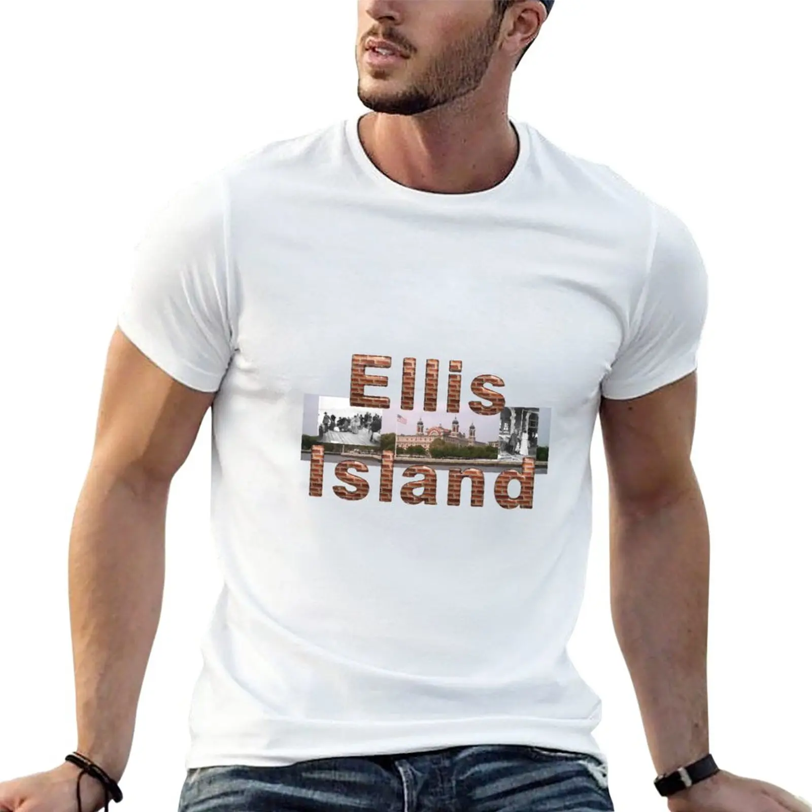 

Новая футболка Ellis Island, быстросохнущая рубашка, эстетическая одежда, футболка для мальчика, мужская одежда