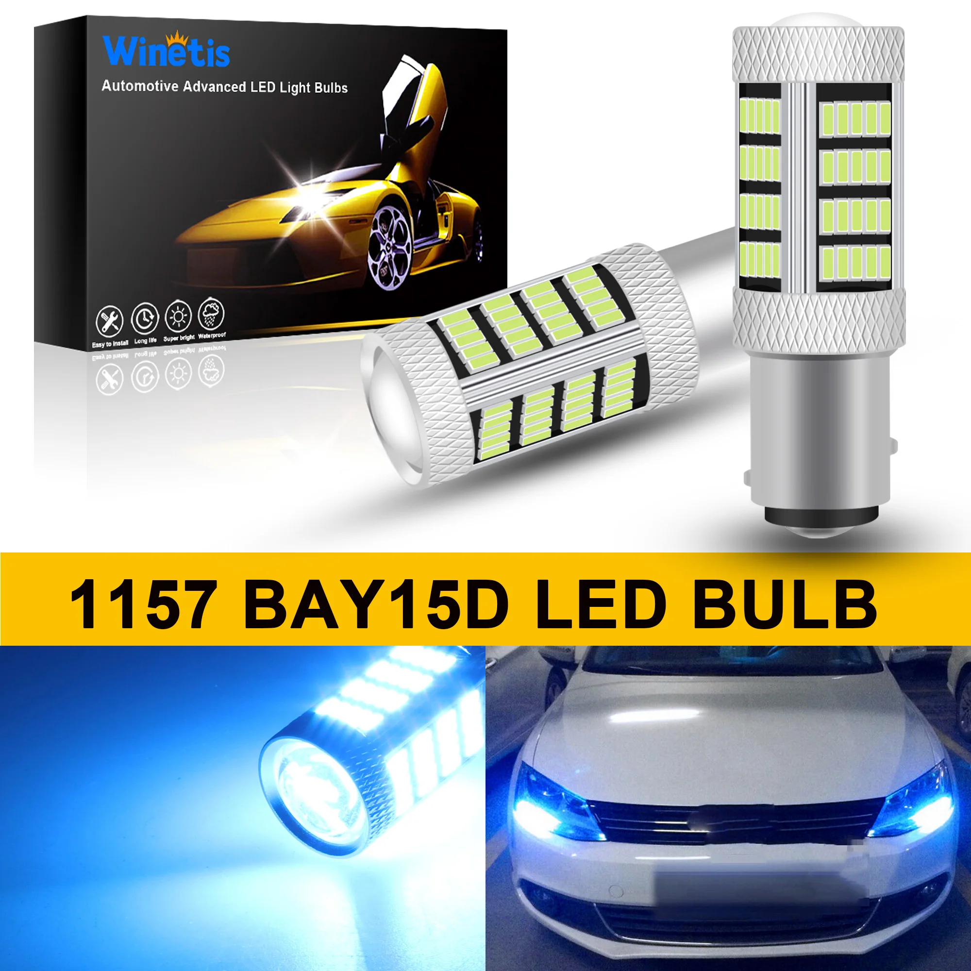 

Winetis 2X 1157 LED Bulbs 400% Brighter 2057 2357 7528 BAY15D LED Backup Reverse Signal Tail Parking DRL Lights 8000K Ice Blue