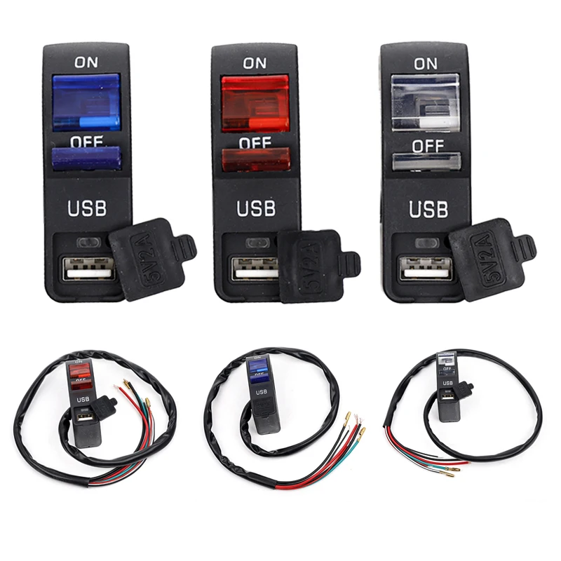 

Motorcycle Light Indicator Switches Motorcycle Waterproof ON OFF Start Button With USB Charger With Indicator Light 7/8" 22MM