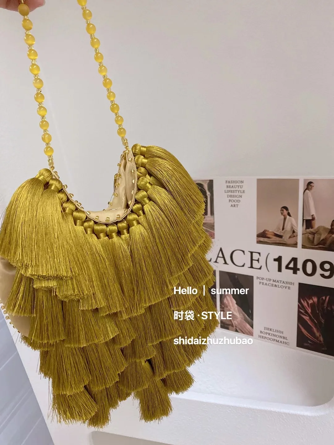 

Fashion Beaded Handbags For Women Handmade Trendy Portable Purse Party Beading Bag Tassel Shoulder Tote Bags With Fringe