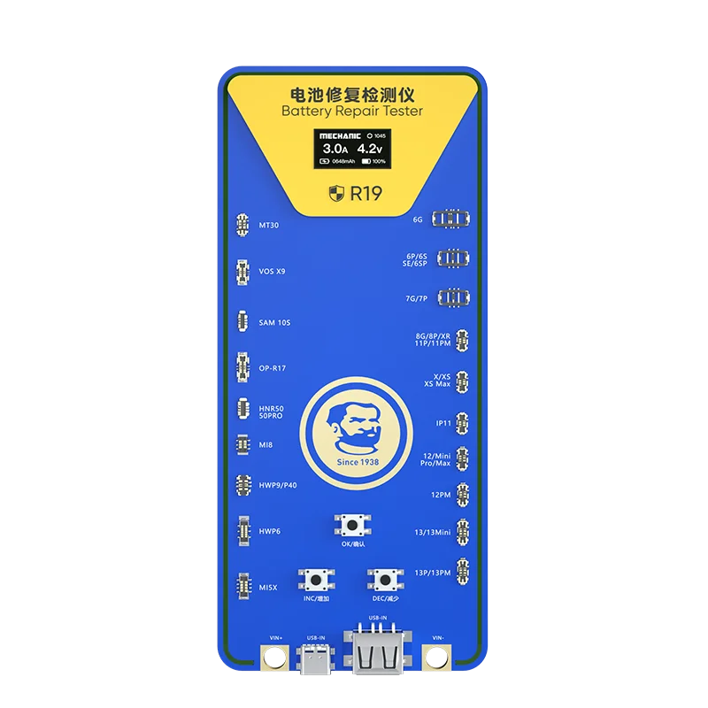 MECHANIC R19 Battery Repair Tester for IP6-13PM/Android Slove Pop-ups Encryption Tool Battery Fast Charge Activation Detector
MECHANIC R19 Battery Repair Tester for IP6-13PM/Android Slove Pop-ups Encryption Tool Battery Fast Charge Activation Detector