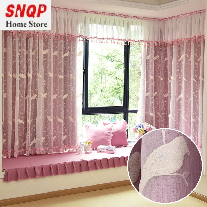 

Nordic blackout curtains for living room cloth gauze integrated double bay window bedroom balcony children's room customization