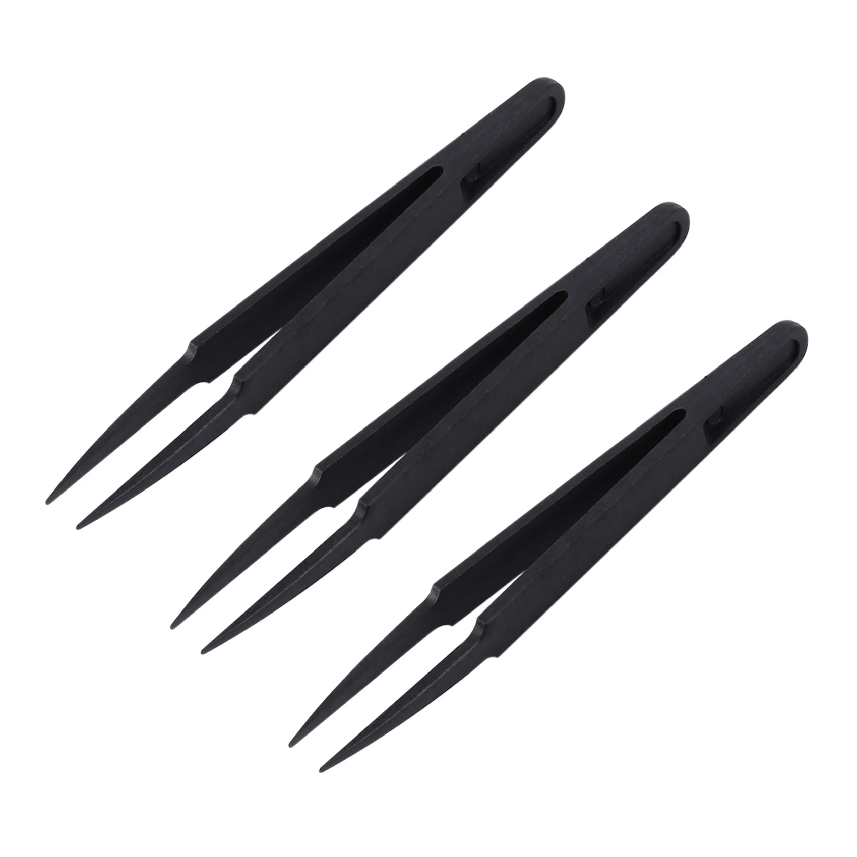 

3 Pcs Black Plastic Electronic Pointy Tip Anti-static Tweezers