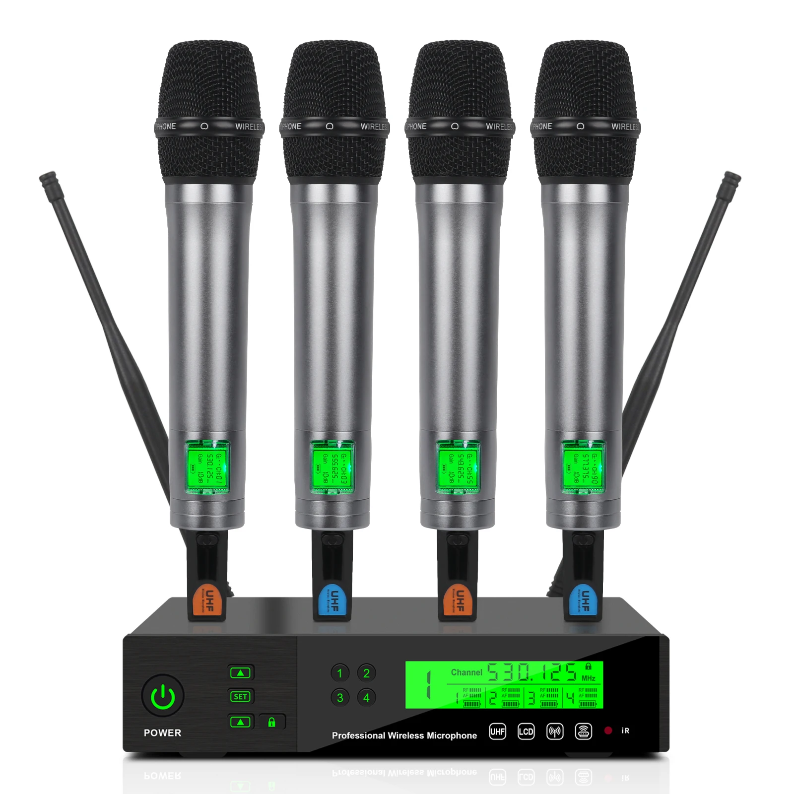 

GPUB M400 Adjustment Wireless Microphone System Stage church Professional UHF 4 channel wireless microphone handheld mic