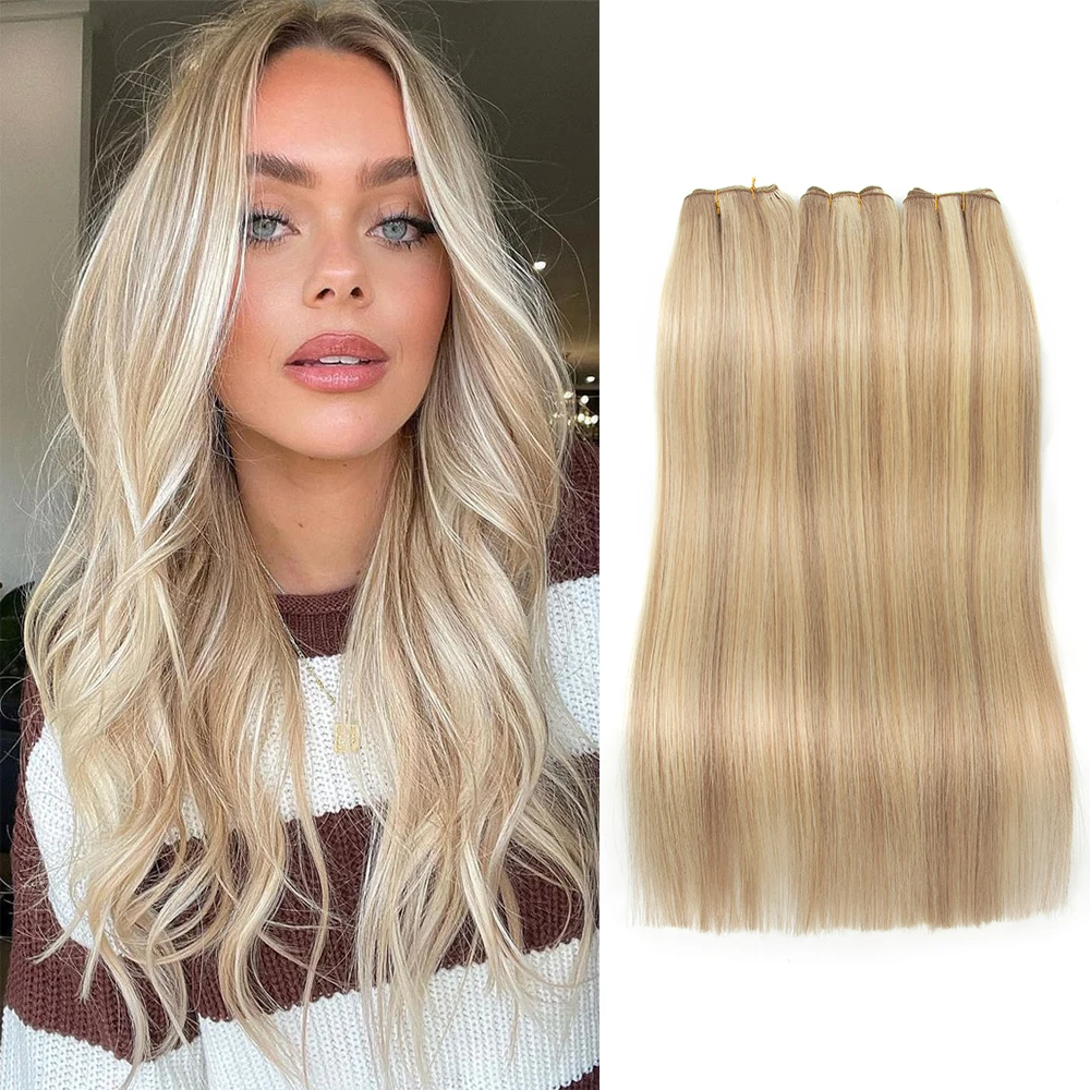 

20" Blonde Human Hair Bundles Straight Natural Black Brown Sew In Hair Weaves 50g Brazilian Double Weft Remy Hair Pieces