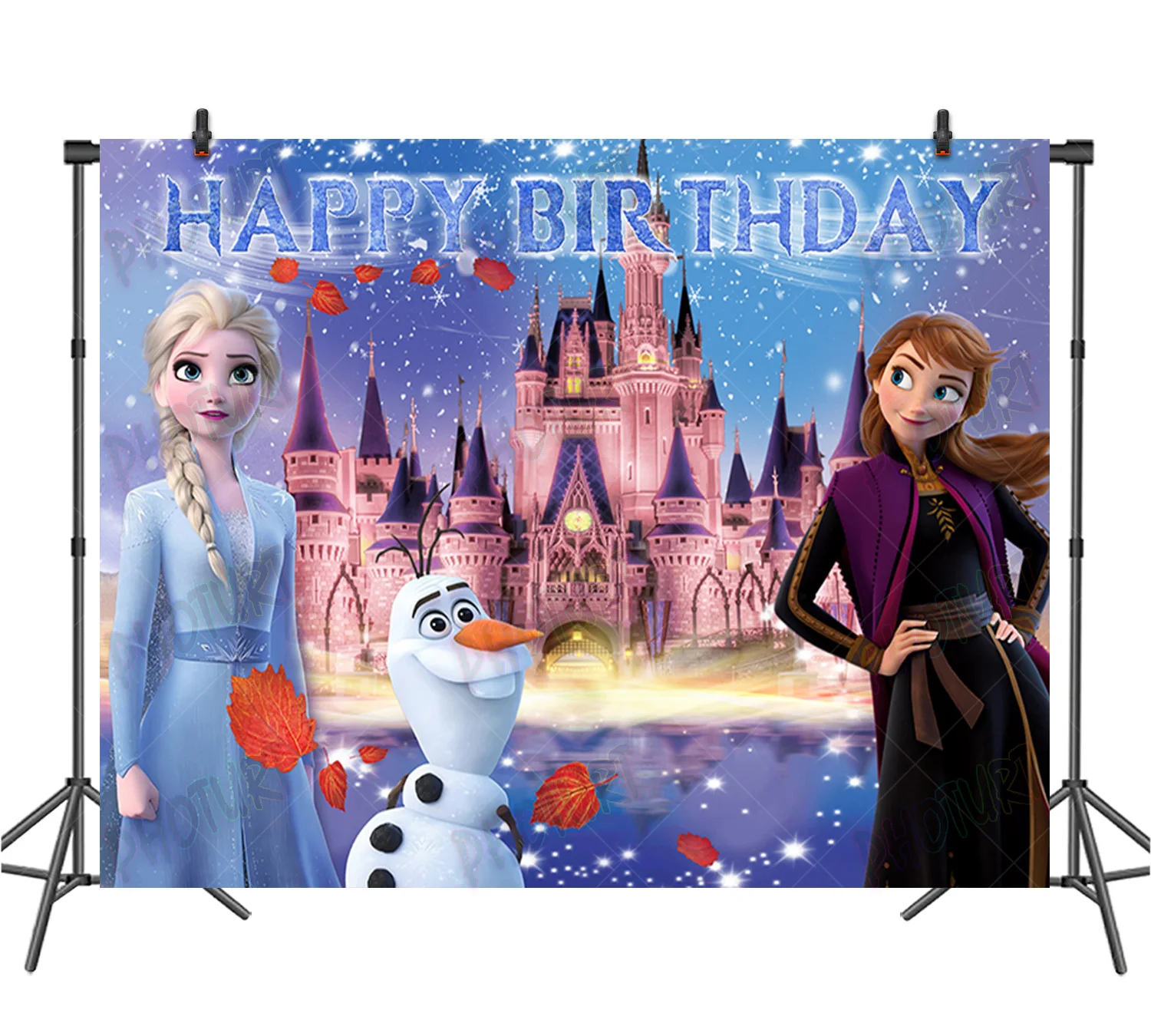 

Disney Frozen Elsa Anna Backdrop Girls Birthday Party Background Snow Queen Castle Princess Photography Decoration Props