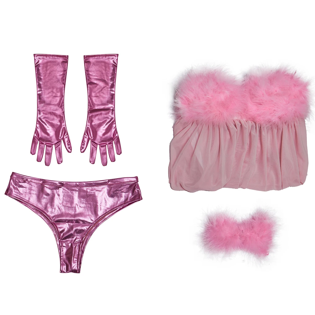 (in stock)Austin Powers Fembot Cosplay Costume Suspender Skirt Gloves Panties Pink Sexy Mini Dress Women Feather Suspender Dress (in stock)Austin Powers Fembot Cosplay Costume Suspender Skirt Gloves Panties Pink Sexy Mini Dress Women Feather Suspender Dress