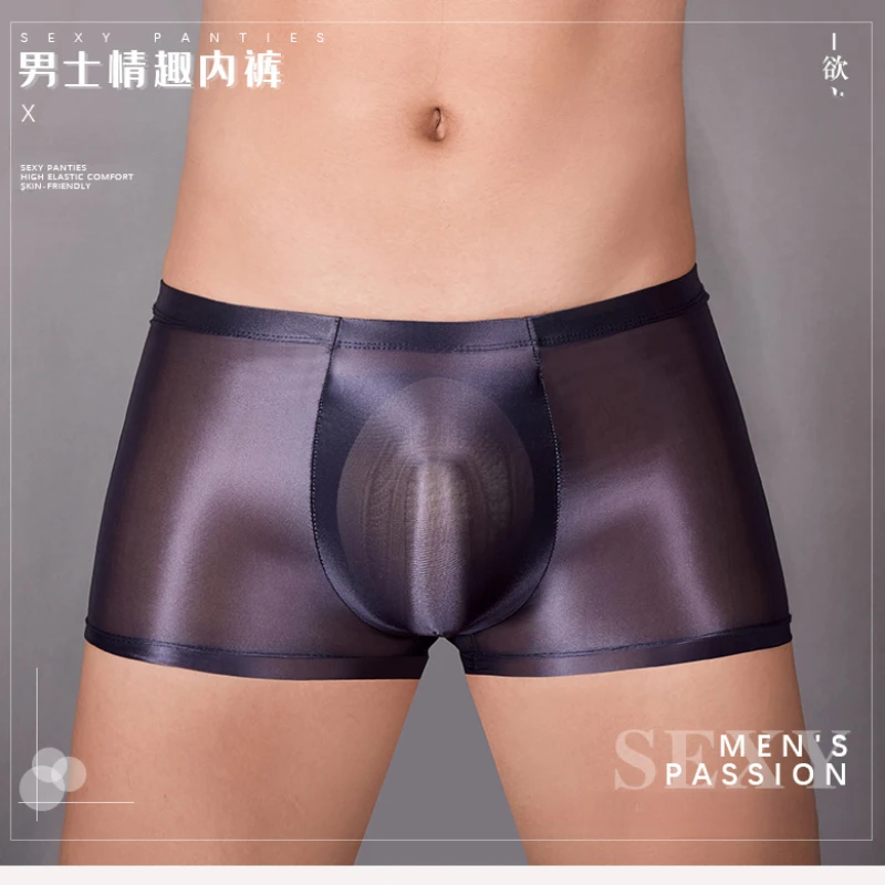 

Oil Shiny Glossy Mesh Underwear Men Transparent Boxer Briefs See Through Smooth Underpants Gay Sissy Erotic Lingerie Porn Panty