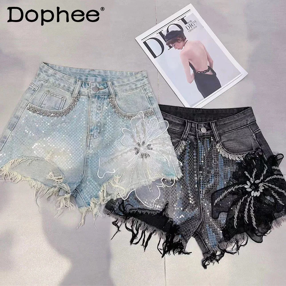 Exquisite Rhinestone Flower Denim Shorts for Women 2024 Summer New High Waist Slimming A- Line Wide-Leg Hot Pants Female
Exquisite Rhinestone Flower Denim Shorts for Women 2024 Summer New High Waist Slimming A- Line Wide-Leg Hot Pants Female