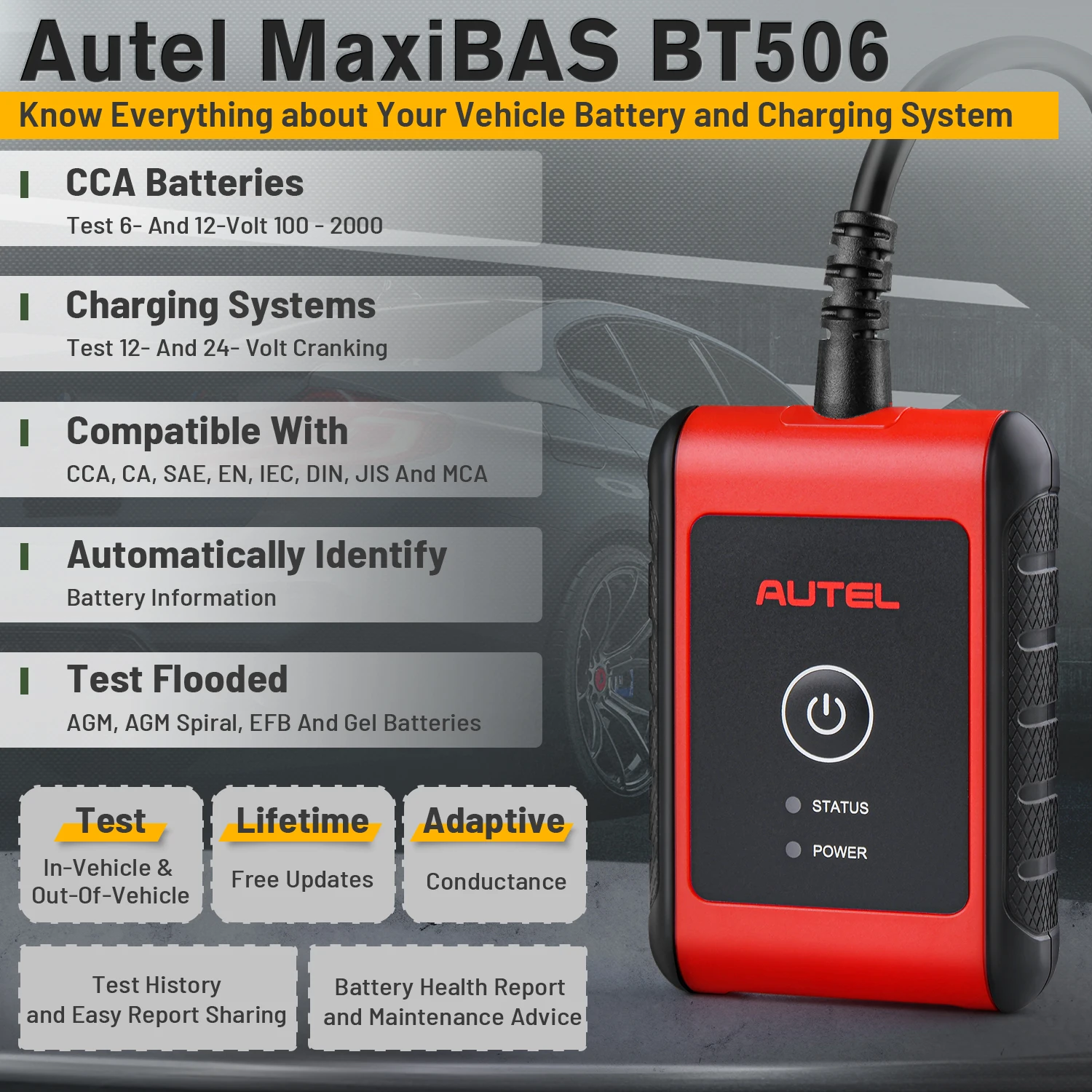 Autel MaxiBAS BT506 автоматическая батарея и инструмент для анализа электрической системы, тестовый запуск/система зарядки s тест 6-12 Вольт 100-2000 CCA
Autel MaxiBAS BT506 автоматическая батарея и инструмент для анализа электрической системы, тестовый запуск/система зарядки s тест 6-12 Вольт 100-2000 CCA