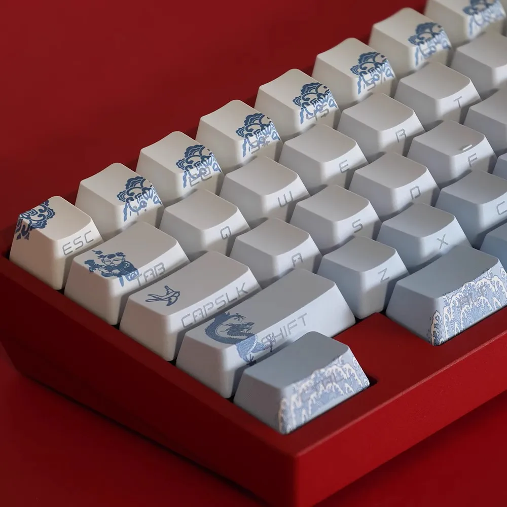 

134Keys Side Engraved Backlit PBT Keycaps Blue And White Porcelain Theme 68 75 84 87 104 Mechanical Keyboards OEM Keycap