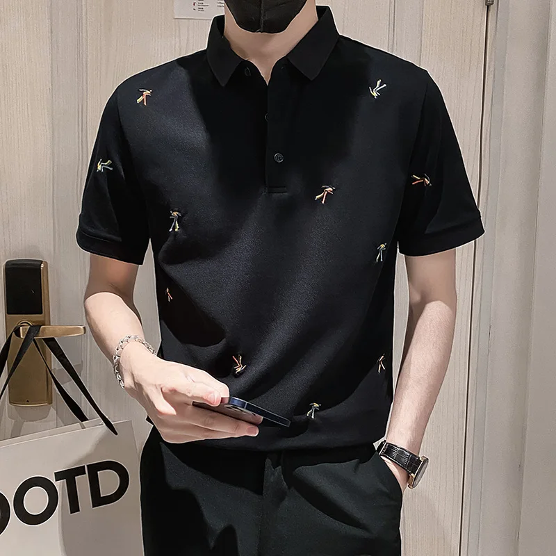 

2022 Embroidery men's POLO Shirts Summer Short Sleeve Casual Slim Polos Business Social Lapel Tee Tops Streetwear Men Clothing
