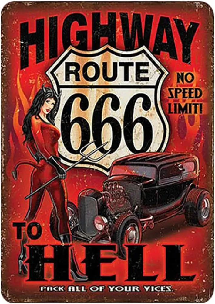Оригинальный ретро дизайн Route 66 High Way To Hell оловянные металлические знаки настенное искусство | Толстая жестяная плита печать плакат настенное украшение для Garag
Оригинальный ретро дизайн Route 66 High Way To Hell оловянные металлические знаки настенное искусство | Толстая жестяная плита печать плакат настенное украшение для Garag