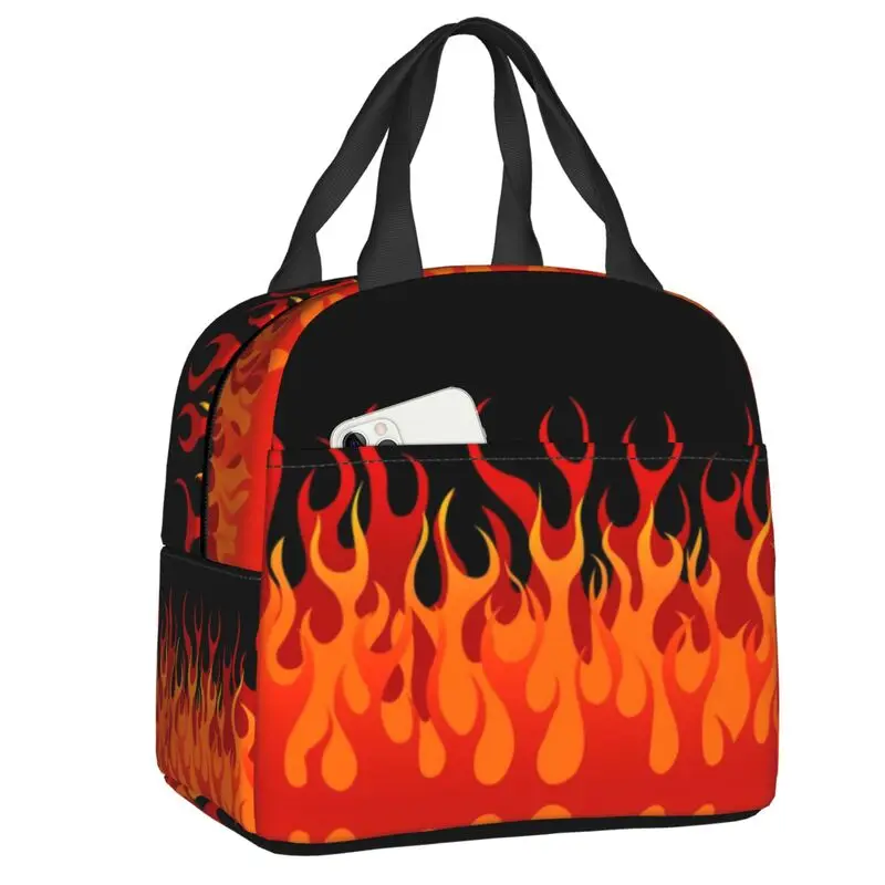 

Hot Fire Red Flames Thermal Insulated Lunch Bag Aesthetic Pop Art Resuable Lunch Container for School Storage Food Bento Box