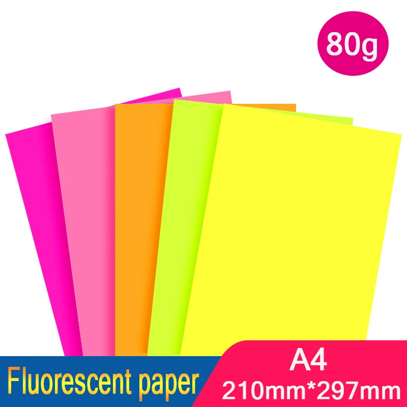 

100 sheets A4 Fluorescent Paper Color Fluorescence Highlights DIY Cardboard Kraft Handmade Copy Print
