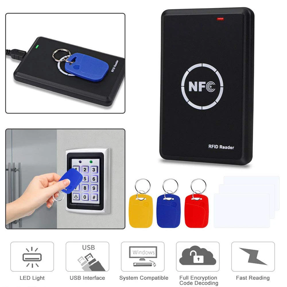 RFID NFC Duplicator IC Card Reader-Writer Encrypted Decoder USB Copier with 13.56MHz Frequency Writable Programmer Key Fobs
RFID NFC Duplicator IC Card Reader-Writer Encrypted Decoder USB Copier with 13.56MHz Frequency Writable Programmer Key Fobs