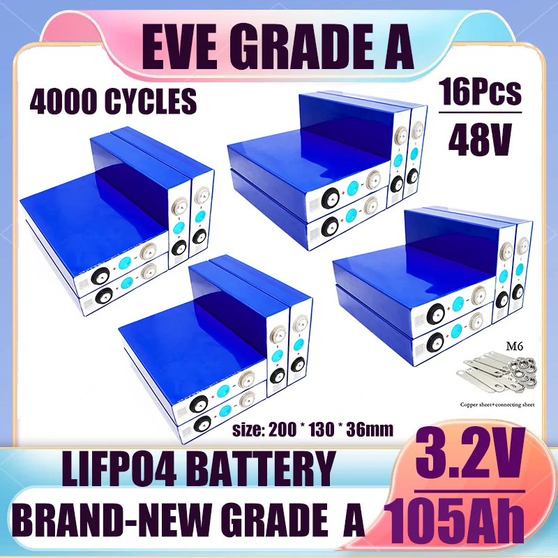 

New original A-grade 3.2V 100Ah 105Ah lifepo4 battery DIY 12V 24V 48V electric vehicle RV solar cell pack EU/US tax exempt