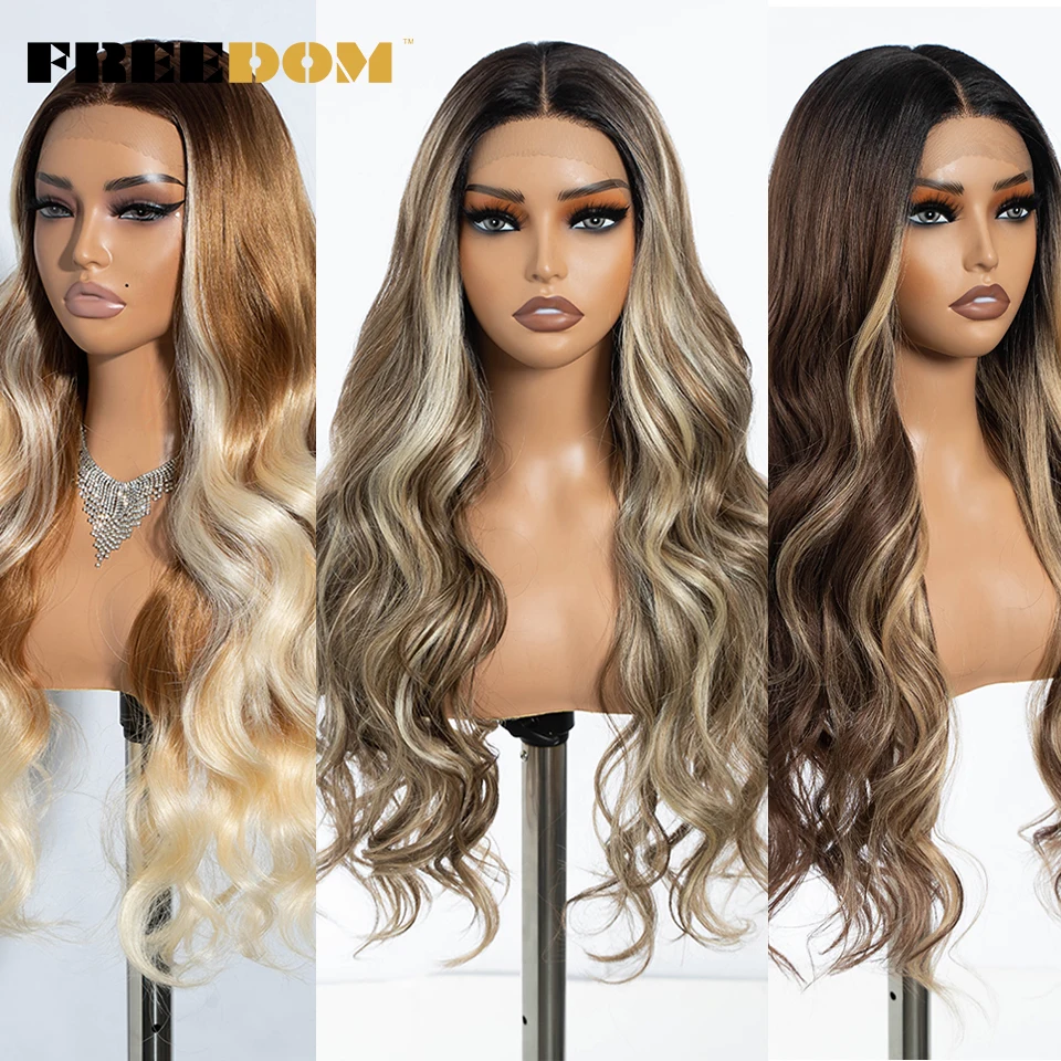 

FREEDOM Synthetic Lace Front Wig Long Wavy 30" Body Wavy Middle Part Lace Wigs For Women Ombre Blonde Red Blue Brown Cosplay Wig