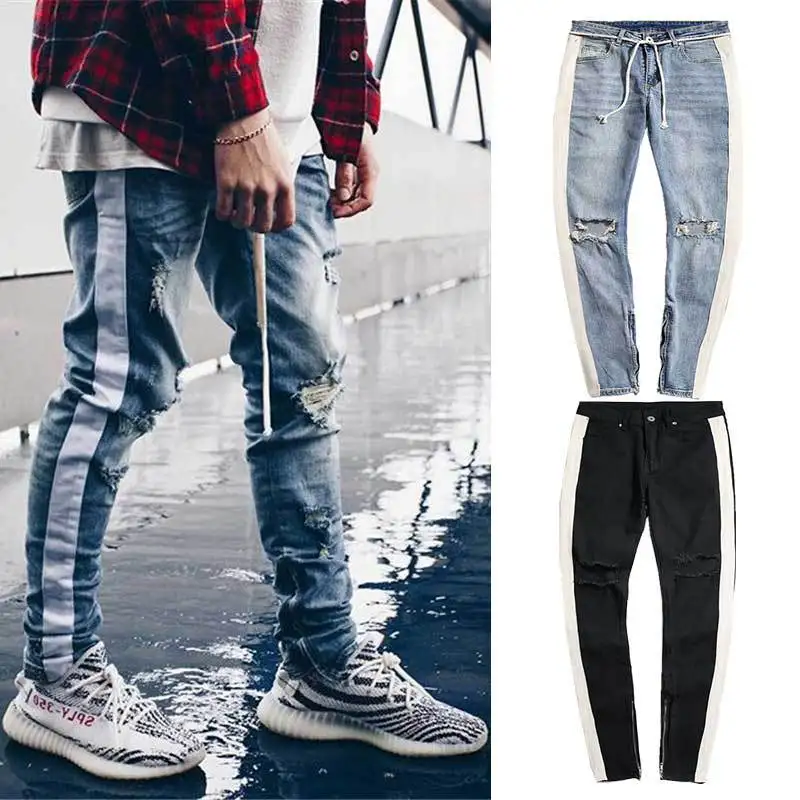 Streetwear Retro Men's Jeans White Stripe Side Knee Big Hole Ripped Denim Pants Fashion Male Slim Side Zipper Cowboys Trousers
Streetwear Retro Men's Jeans White Stripe Side Knee Big Hole Ripped Denim Pants Fashion Male Slim Side Zipper Cowboys Trousers