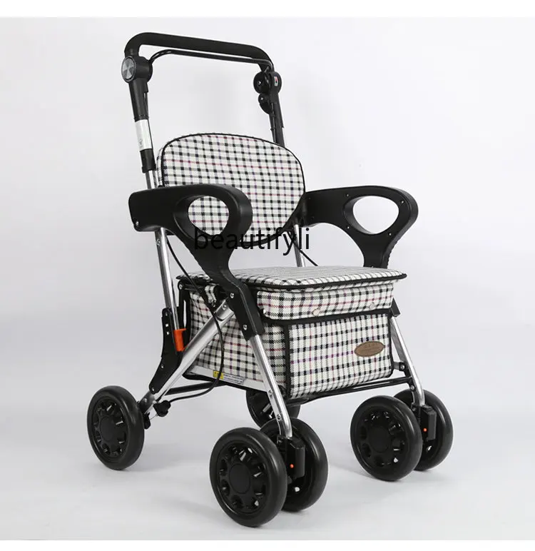 

yj Elderly Aluminum Alloy Shopping Cart Foldable and Portable Portable Trolley Walker