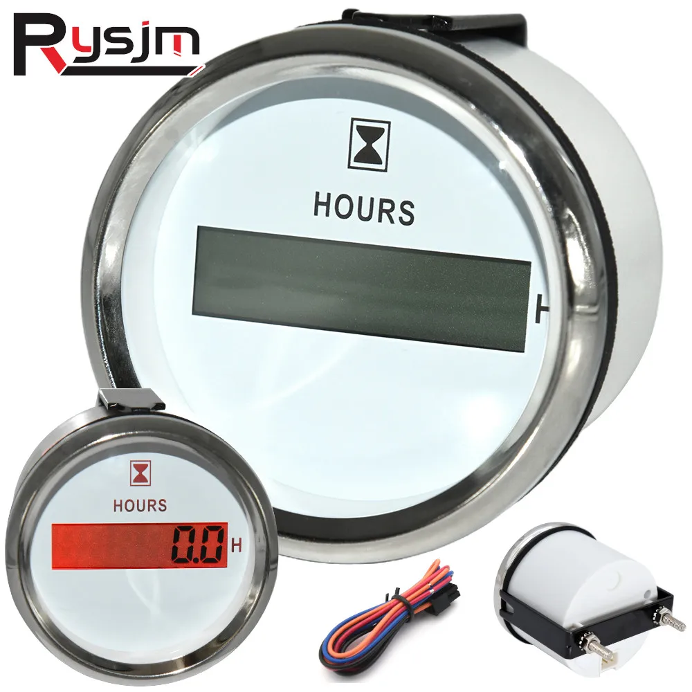 

52mm 2'' Digital Hour Meters Waterproof Hourmeters LCD Display Clock Gauges With Red Backlight 9-32V for Auto Yacht Boat Motor