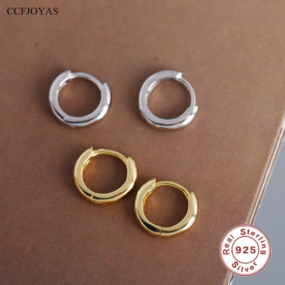 

CCFJOYAS 8.4mm 925 Sterling Silver Glossy Gold Silver Color Hoop Earrings Unisex European and American Punk Rock Circle Earrings