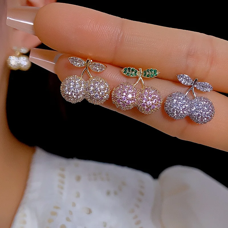 

New Summer Statement Fruit Cherry Stud Earings For Girls Korean Fashion Sweet Simple Ear Studs Luxury Brand Jewelry