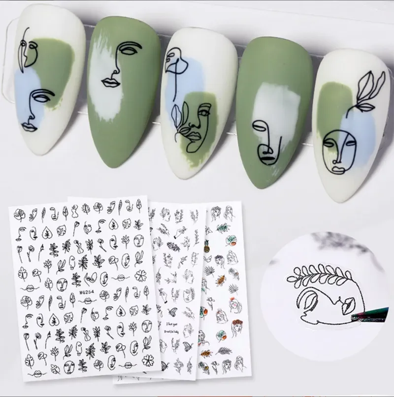 Black Lines 3D Nail Art Stickers Abstract Faces Flower Nail Decoration Design Tips Back Glue Nail Decals
Black Lines 3D Nail Art Stickers Abstract Faces Flower Nail Decoration Design Tips Back Glue Nail Decals