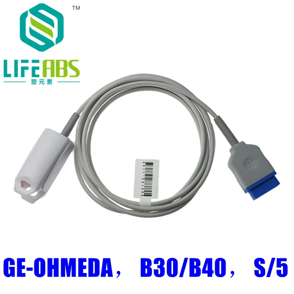 

Adult Finger Clip Ear Clip Silicone Long Cable Oxygen Reusable Spo2 Sensor for Ge-Ohmeda，B30/B40，S/5 Patient Monitor
